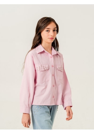 Kız Çocuk Kapak Taşlı Gömlek 3159 Pembe