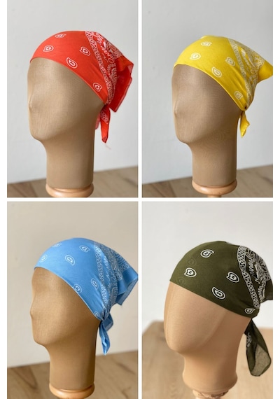 Pamuklu Klasik Desen Unisex 4lü Bandana Seti Renkli Bandana Etnik Desenli A Kalite Bandana Kırmızı - Sarı
