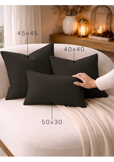 Br Perle Antrasit Keten Dokulu Dekoratif Kırlent Kılıfı Modern Salon Koltuk Yastığı