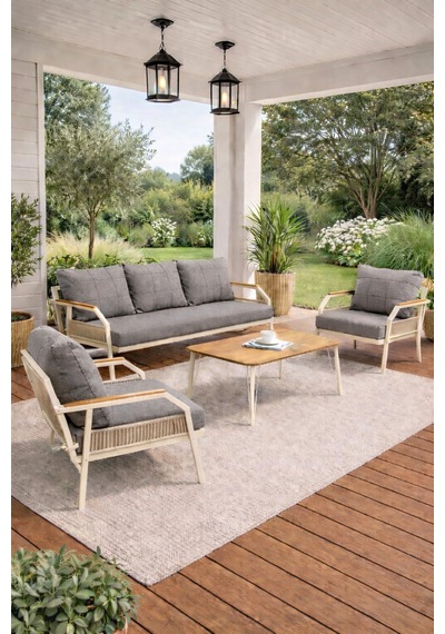 Daisy Krem 3+1+1 Masalı Gri Bahçe Oturma Grubu Balkon Teras Takımı Daisy Krem 3+1+1 Masalı Gri Bahçe Oturma Grubu Balkon Teras Takımı