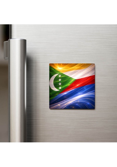 Komorlar Comoros Abstract Ülke Bayraklı Buzdolap Magneti - 9x9 Cm