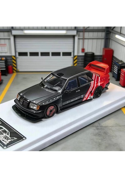 Rhino Model 1/64 Mercedes Benz 190e W124 Black Red Stripe