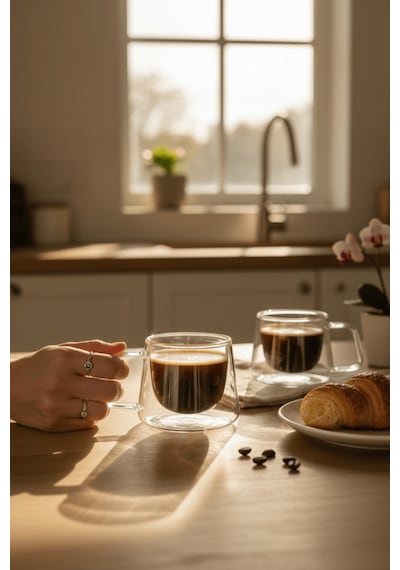 2 Adet 120 Ml Çift Cidarlı Cam Kahve Espresso Bardağı Mıt1283 Şeffaf