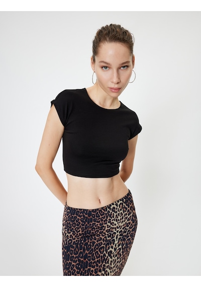 Koton Basic Tişört Kap Kol Bisiklet Yaka Modal Karışımlı Slim Fit Siyah 5wal10291ık Siyah