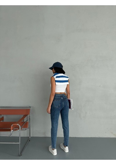 Zeo Basic Likralı Mom Jean Buz Mavi Koyu-mavi-kar
