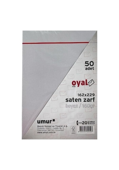 Oyal 08472 162 X 229 160 Gr 50'lı Beyaz Saten Zarf