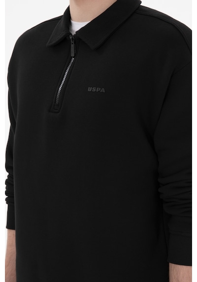 U.S. Polo Assn. Erkek Comfort Fit Yarım Fermuarlı Siyah Basic Sweatshirt 50298265-VR046