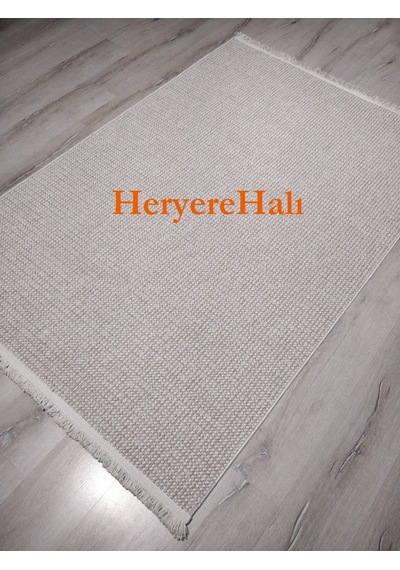 Motto Plain Beige Yumuşak Tuşeli Örgü Dokuma Modern Makine Halısı