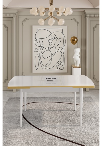 Mdf Kelebek Yemek Masası Beyaz Gold Kenar Beyaz - 678397778 Beyaz Mdf Kelebek Yemek Masası Beyaz Gold Kenar Beyaz - 678397778 Beyaz