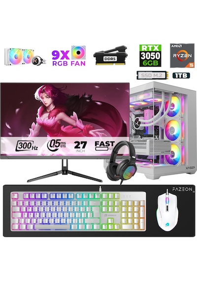 Xaser Star X180 R5-7500F 16 GB 1 TB SSD 6 GB RTX3050 27" Dos NVME Masaüstü Oyuncu Bilgisayarı