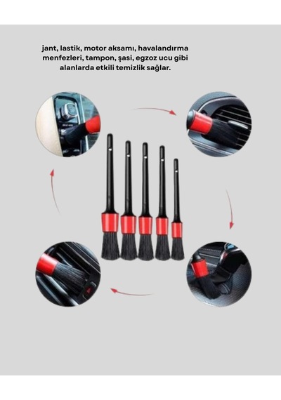 Hepsi Araç Detay Temizlik Fırçası 5 Li Set Çizmeyen Kıl Çok Yönlü Kullanım Najmaddin