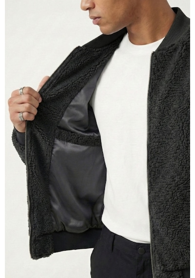 Genius Store Erkek Mont Peluş İçi Astarlı Oversize Geniş Kalıp Sherpa Kuzu Kumaş Spor Mont Siyah