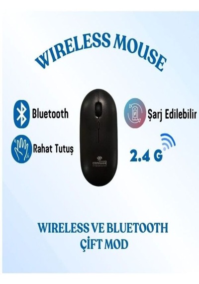 Şarj Edilebilir Kablosuz Mouse Bluetooth + 2.4g Çift Mod -
