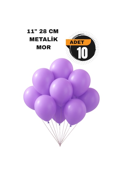 Metalik Balon 11 İnc 28 Cm 10 Adet Parti Doğum Günü Kutlama Süsleri Mor