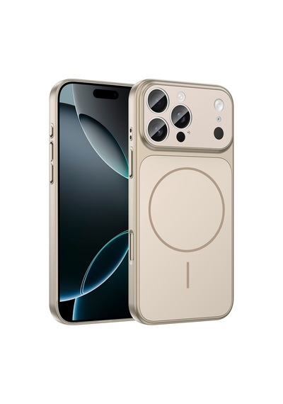 Zore Apple iPhone Uyumlu 14 Pro Kılıf Omsy M-safe Şarj Özellikli Kamera Korumalı Formen Kapak - Gold Altın
