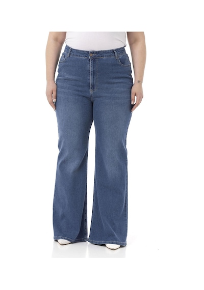 Disentis Büyük Beden Yüksek Bel İspanyol Paça Mavi Denim Pantolon-mavi Mavi