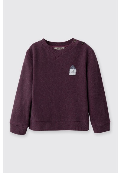 Panço Erkek Bebek Yakası Düğmeli Bordo-melanj Sweatshirt Kırmızı
