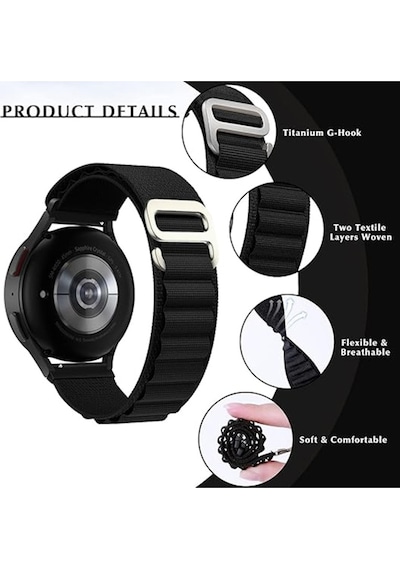 Samsung Uyumlu Galaxy Watch 6 4 5 7 Fe 40 42 44 46mm Alpine Loop Kumaş Kancalı Kordon
