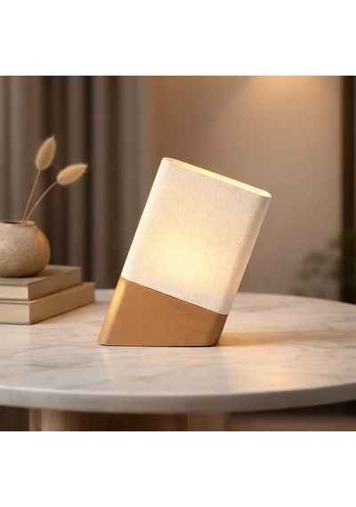 Fibrika Store Aura Slope Modern Geometrik Masa Lambası - Minimalist Tasarım Beyaz Ve Kahverengi