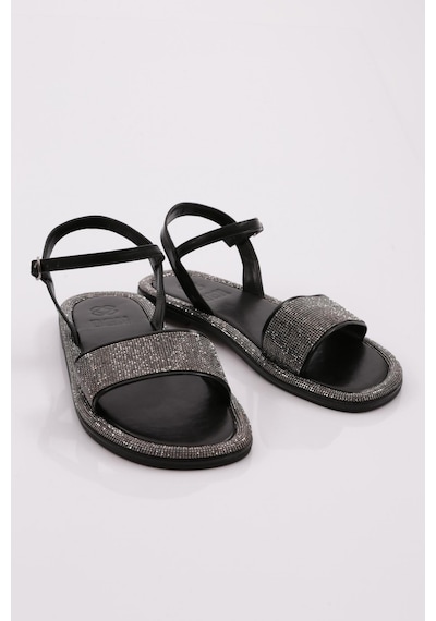 Dgn 3051 Kadin Düz Taban Taşli Sandalet 3051-2219-R7007 Siyah