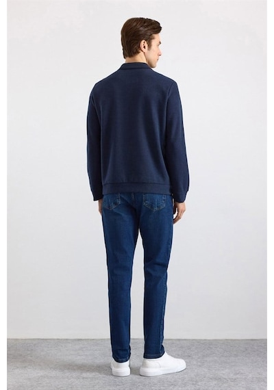 Süvari Lacivert Regular Düz Polo Yaka Sweatshirt Ssw2013700002-m09