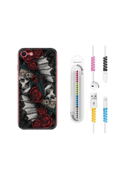 Apple Uyumlu iPhone 7 8 Kılıf Kablo Koruyuculu Skull Rose 1673