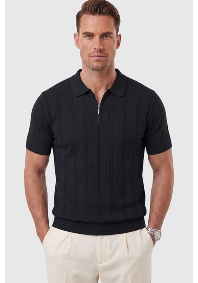 Deepsea Erkek Fermuarlı Polo Yaka Çizgi Dokulu Siyah Triko Tişört Regular Fit Yumuşak Dokulu 2608007 Deepsea Erkek Fermuarlı Polo Yaka Çizgi Dokulu Siyah Triko Tişört Regular Fit Yumuşak Dokulu 2608007