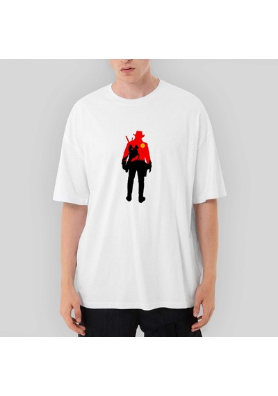 Red Dead Redemption 2 Cowboy Oversize Beyaz Tişört Beyaz