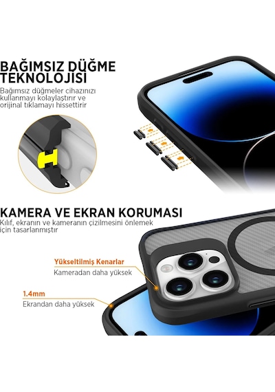 Bix Apple Uyumlu iPhone 13 Pro Carbon Fiber Force Magsafe Kılıf Anti-şok Teknolojili Kamera Ve Ekran Korumalı Bix Apple Uyumlu iPhone 13 Pro Carbon Fiber Force Magsafe Kılıf Anti-şok Teknolojili Kamera Ve Ekran Korumalı