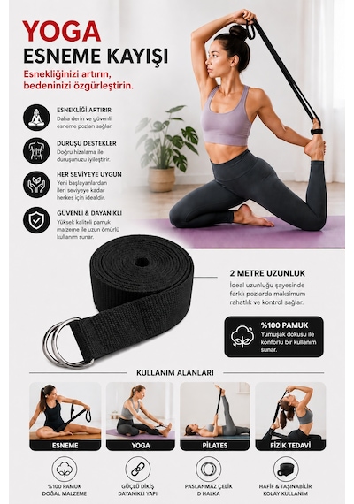 Voltrike Siyah Yoga Kemeri Esneme Kayışı