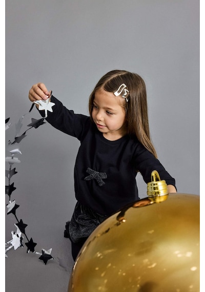 Defacto Kız Bebek 2li Takım Fiyonklu Sweatshirt Etek G5761a525wnbk81 Siyah-bk81