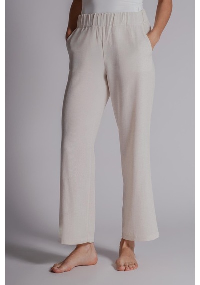 Braccas Kadın Keten Karışımlı Yandan Cepli Beli Lastikli Relaxed Fit Pantolon Naturel Naturel