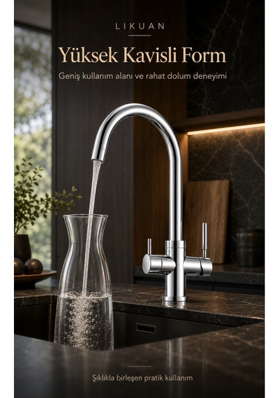 Nkdp3212cp Premium Krom 3 Akışlı Mutfak Musluğu Filtreli İçme Suyu Gümüş