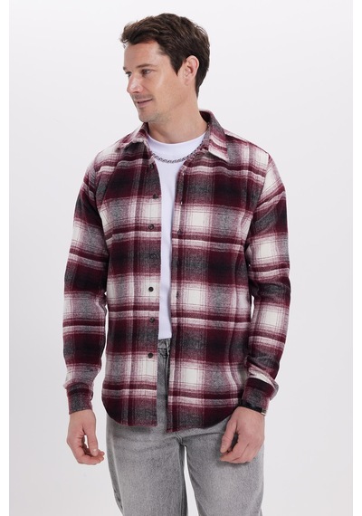 Tudors Erkek Slim Fit Dar Kesim Kareli Kışlık Oduncu Gömlek-42096 Çok Renkli