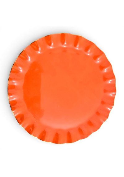 Sudedi Home Gerçek Altın Yaldızlı Cam Pasta Tabağı 21 Cm Turuncu 4 Kişilik Set Turuncu