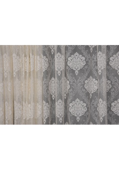 Çerçeveli Damaks Krem Hazır Dikilmiş Pileli Fon Perde 300x260 Cm