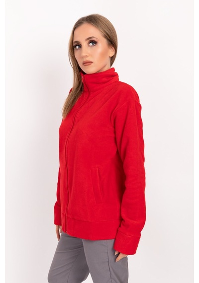 Unisex Kırmızı Renk Sağlık Bakanlığı Logolu Fermuarlı Polar Kırmızı