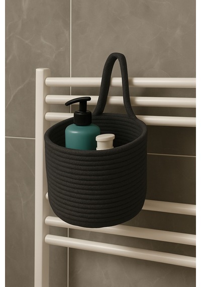 Mavaux Asep Askılı Halat El Dokuma Banyo Sepeti 25x20cm Duvara Asılabilir Çok Amaçlı Düzenleyici Ve Saklama Antrasit