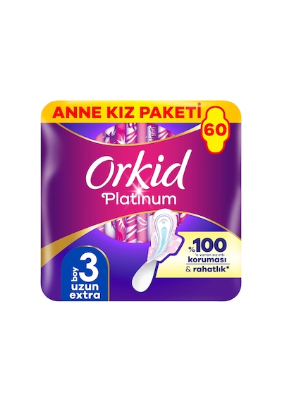 Orkid Platinum Hijyenik Ped Anne Kız Paketi Uzun Extra Boy 3 Dev Ekonomik Paket 60 Adet Ped