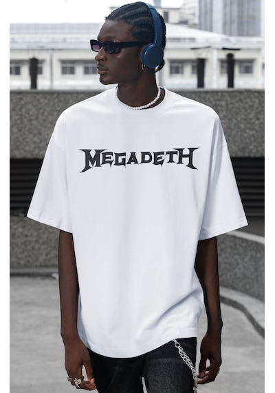 Megadeth Rock Metal Müzik Grubu Sırt Baskılı Unisex Oversize Tişö Beyaz