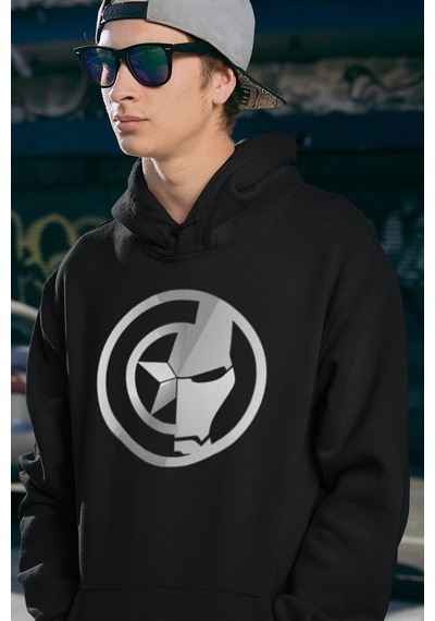 Sevbano Kaptan Amerika X Iron Man Baskılı Unisex Oversize Avengers Hoodie Siyah