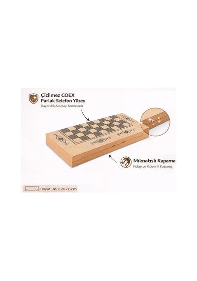 Star Marmara Yakma Ahşap Tavla 12 Mm Mdf Kasa, Parlak Selefon Kaplama, 36 Mm Krem & Siyah