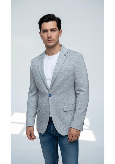 Plus Scorpion Erkek Karyağdı Desenli Slim Fit Blazer Ceket Mavi & Gri Şık Günlük Ve Ofis Kombin Color2