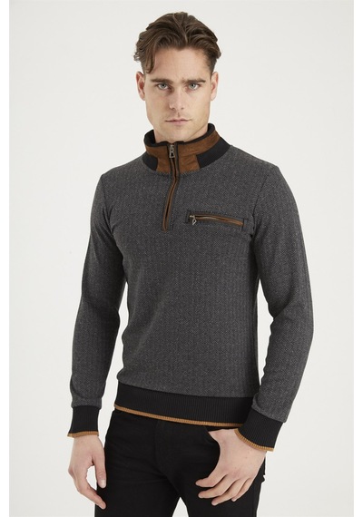 1039 Dewberry Erkek Sweatshırt-desenli Gri