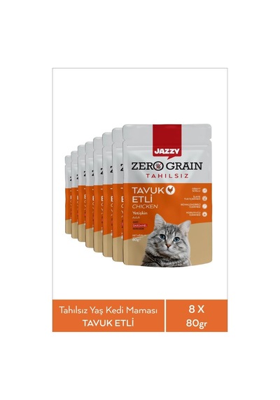 Dardanel Jazzy Zero Grain Tavuklu Kedi Maması Poşet 8 x 80 G