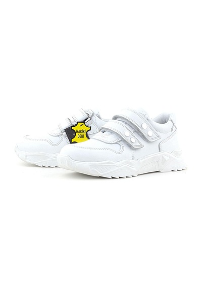 Rakerplus Hakiki Deri Beyaz Metal Detaylı Kız Çocuk Sneakers Ayakkabı Beyaz