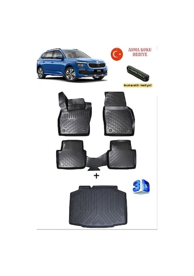 Skoda Kamiq 2019 Sonrası Uyumlu 3d Havuzlu Paspas Ve Alt Bagaj Sabit Zemin Bagaj Havuzu Seti Asma Koku Ve Numaratör tör