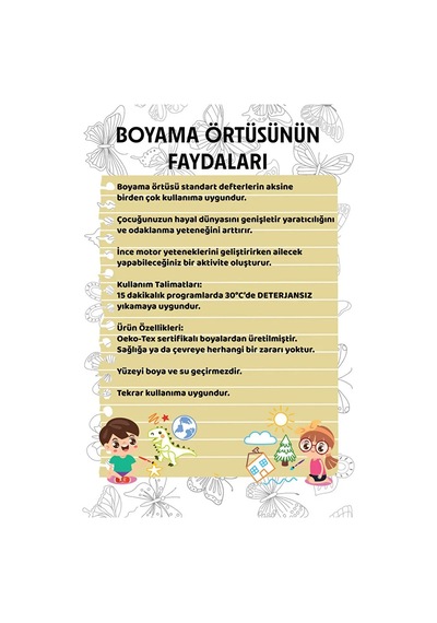 Kelebek Yıkanabilir Boyama Örtüsü 50 80