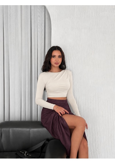 Ozy Fashion Kadın Süet Kloş Etek Mürdüm