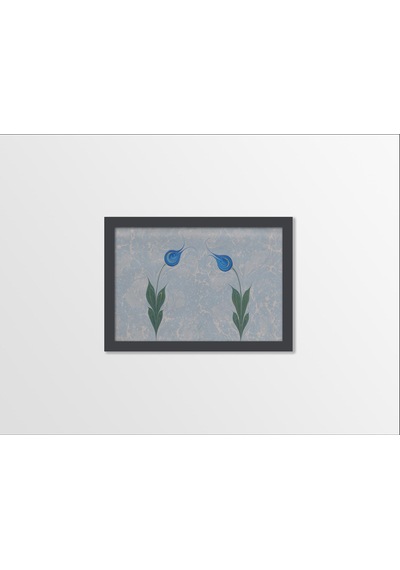 Ahşap Kendinden Çerçeveli Tablo - Ebru Sanatı - Lale, Standart - 20x28cm